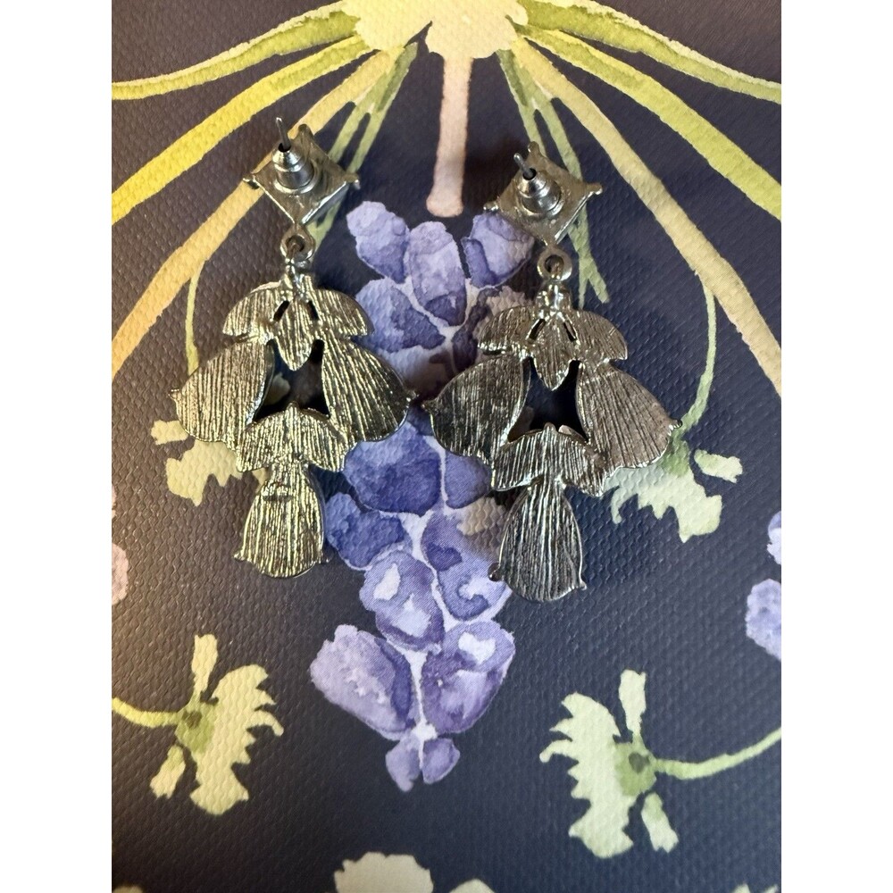 Silver Tone Teardrop Black Crystal Dangle/Drop Earrings Butterfly Closure - Picture 3 of 3